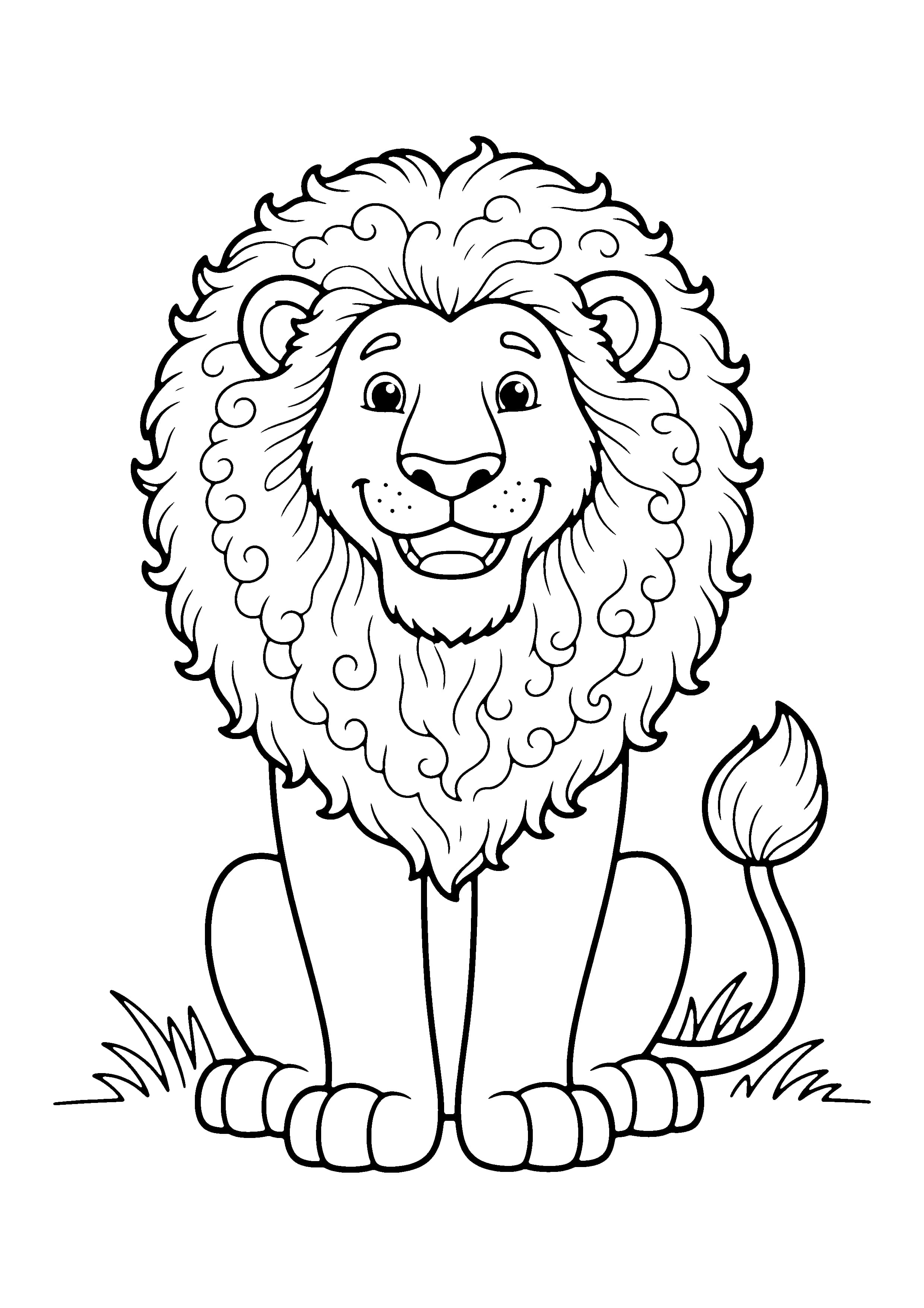 Printable hand-drawn Friendly Lion coloring page