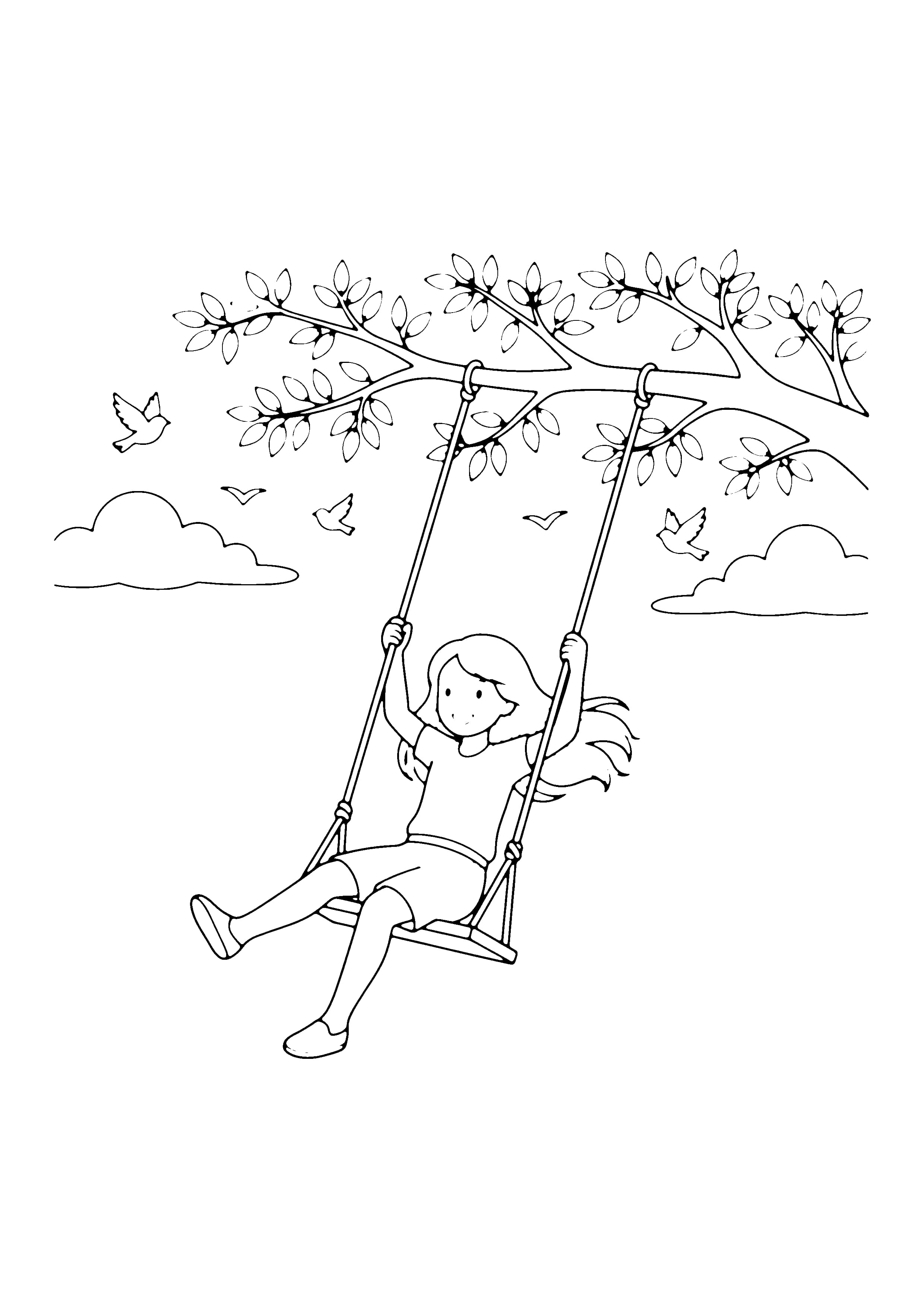 Printable hand-drawn Girl on a Swing coloring page
