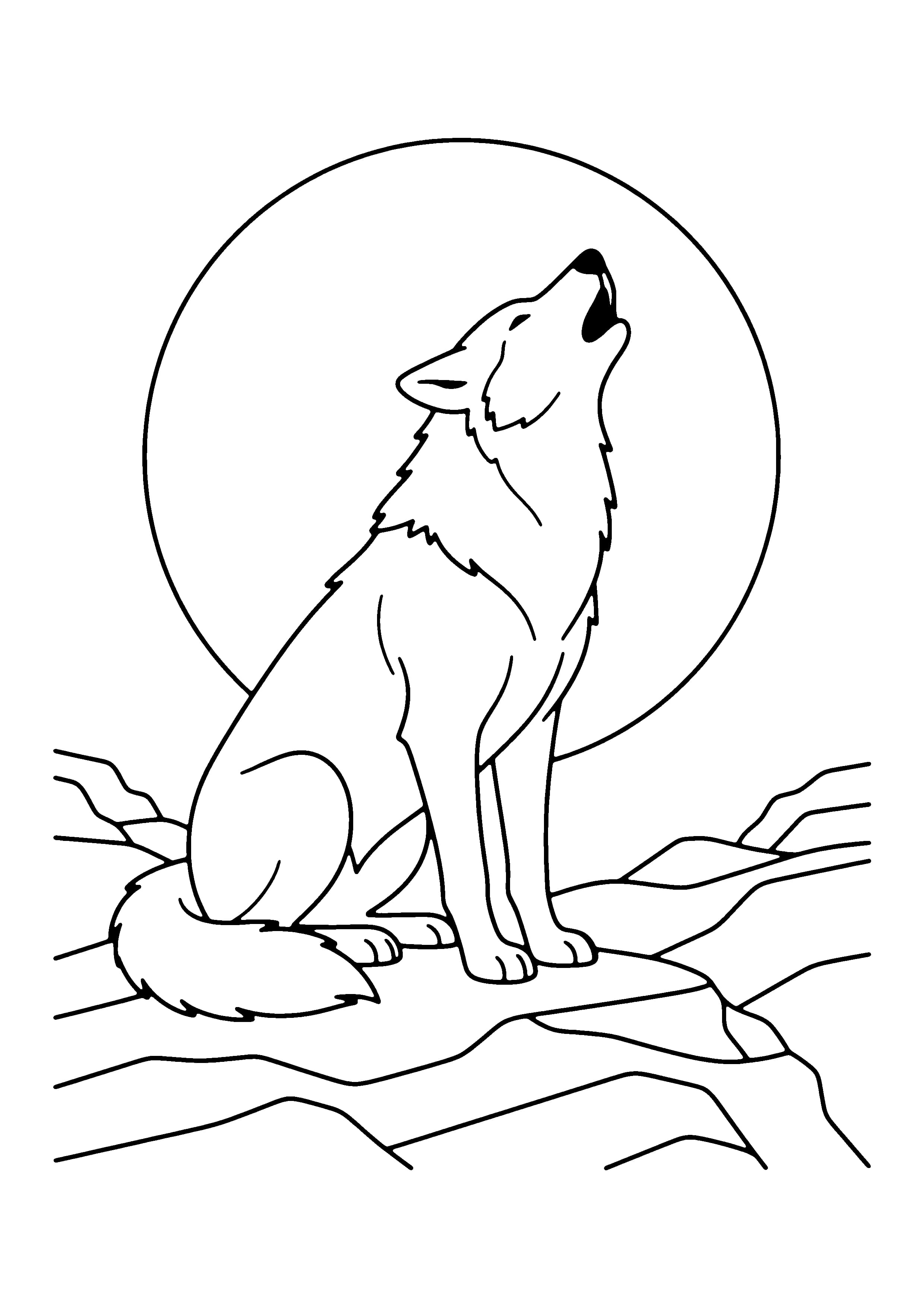 Printable hand-drawn Howling Wolf coloring page