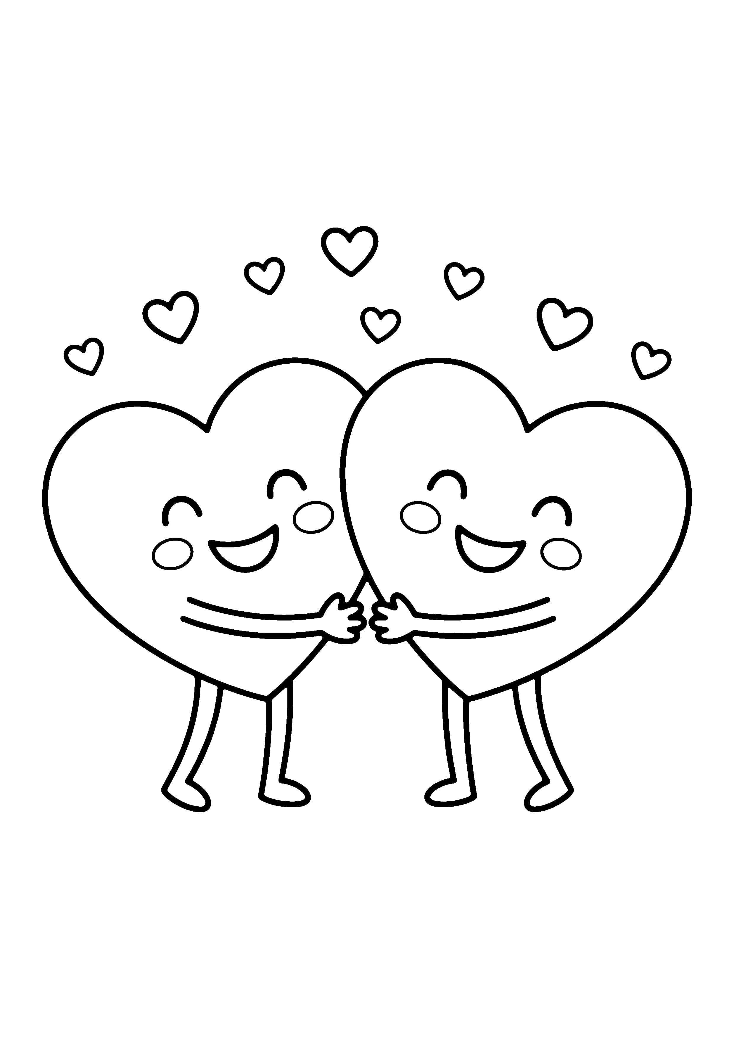 Printable hand-drawn Hugging Heart Couple coloring page