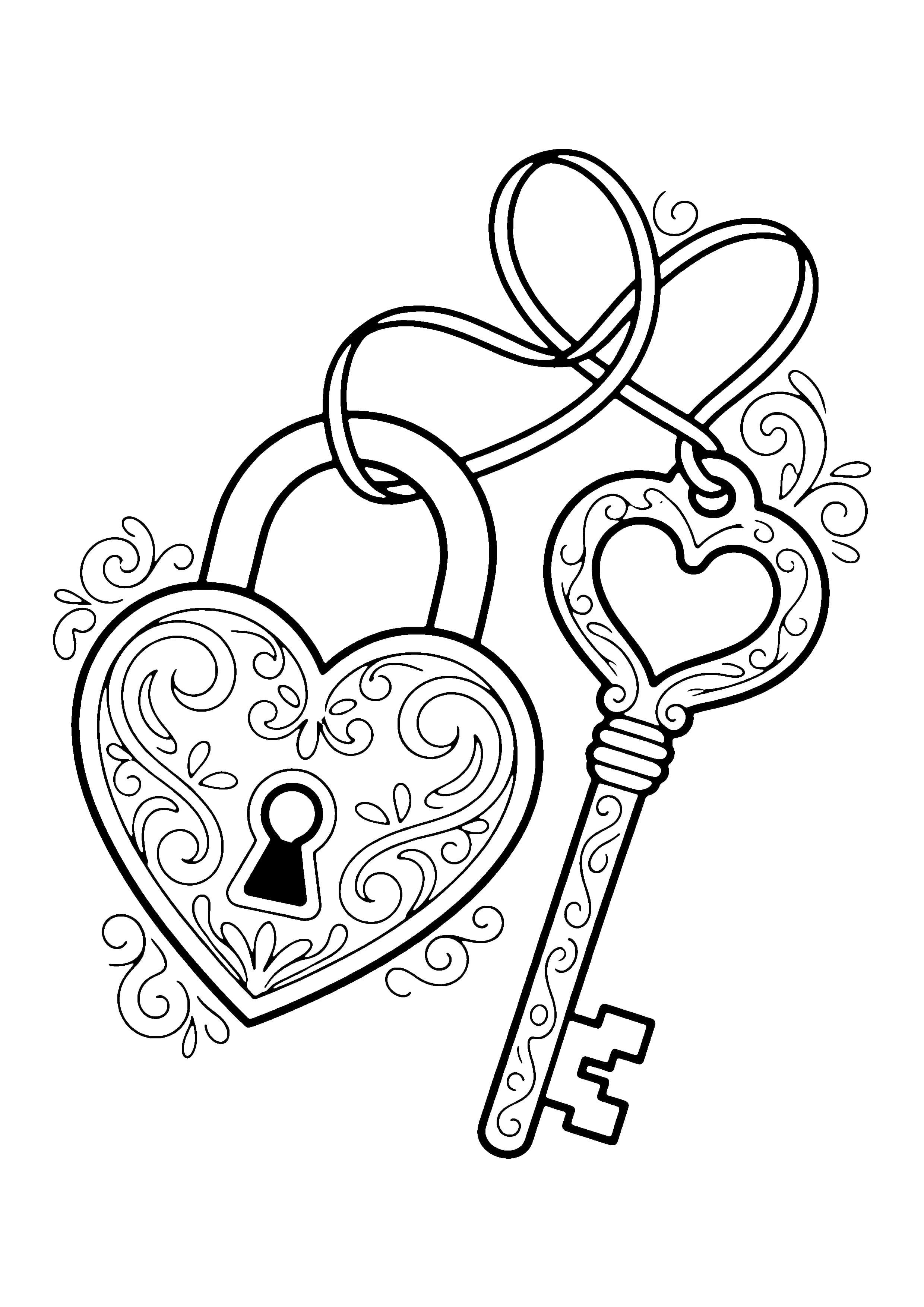 Printable hand-drawn Key to My Heart coloring page
