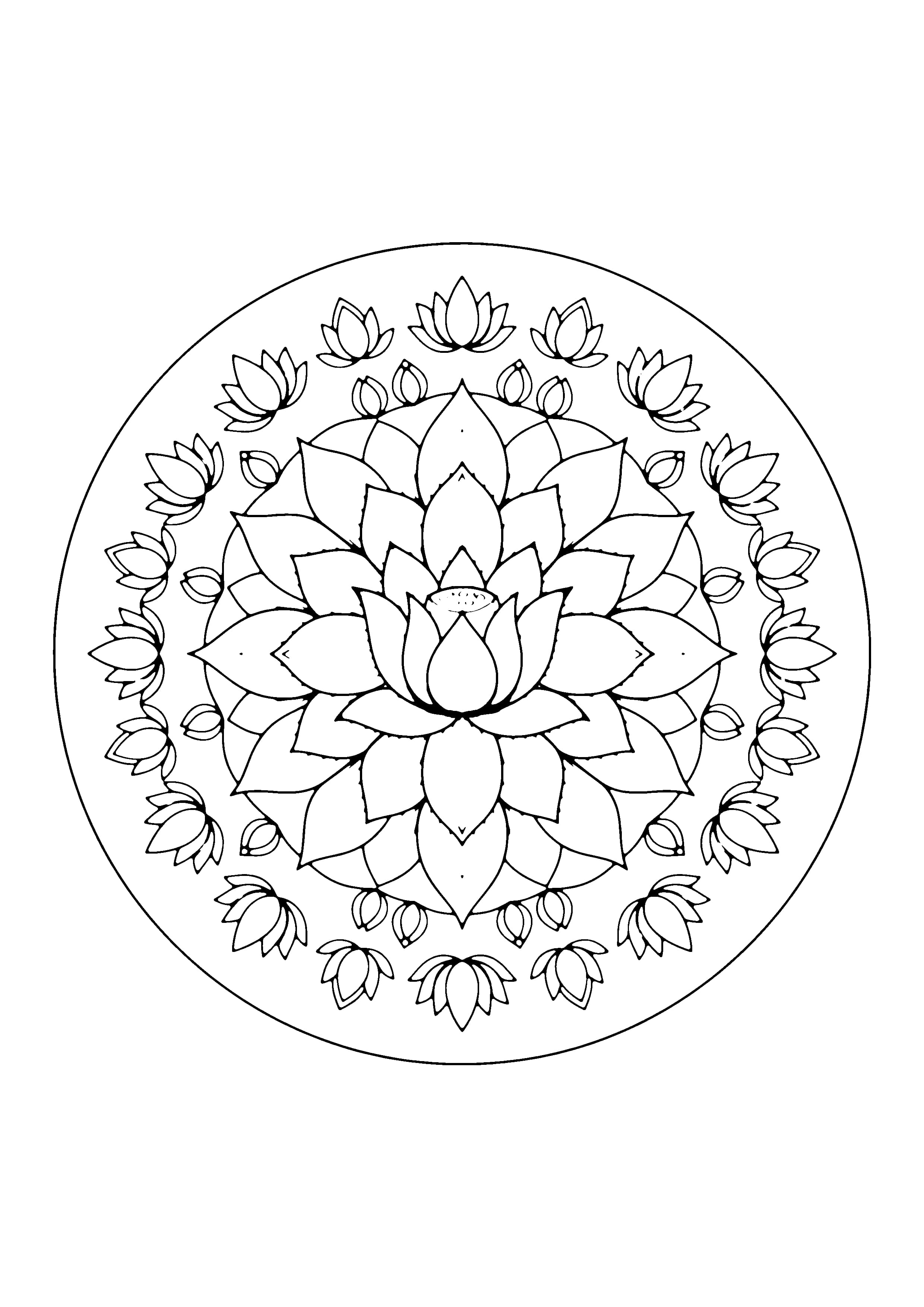 Printable hand-drawn Lotus Mandala coloring page