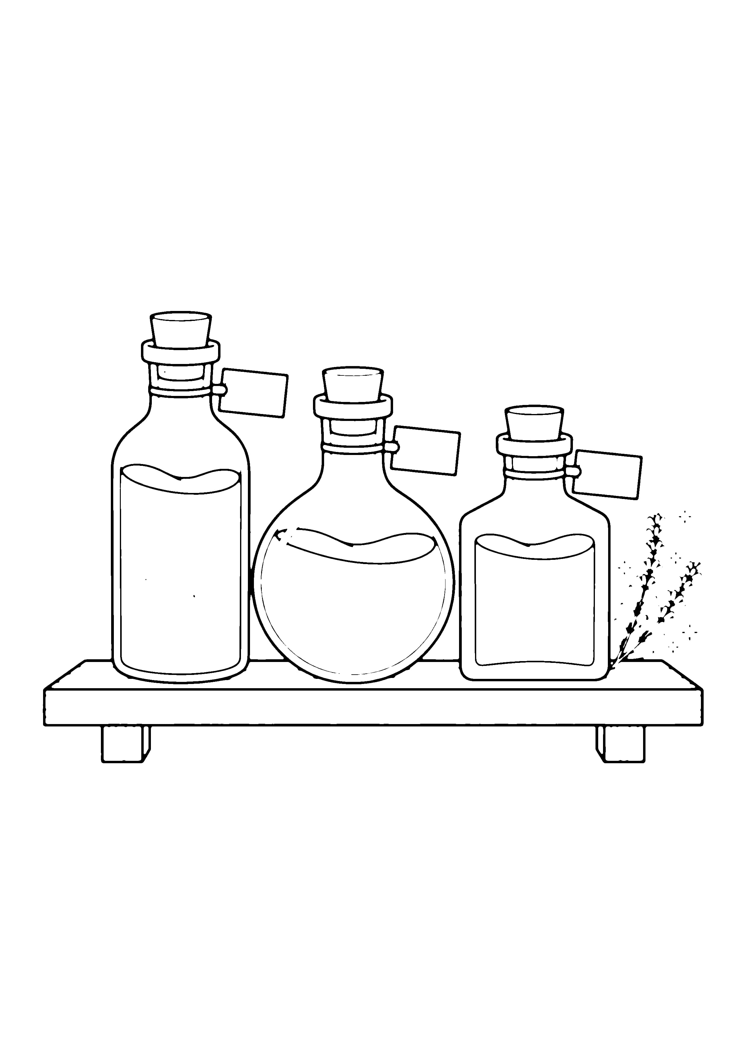 Printable hand-drawn Magic Potion Shelf coloring page