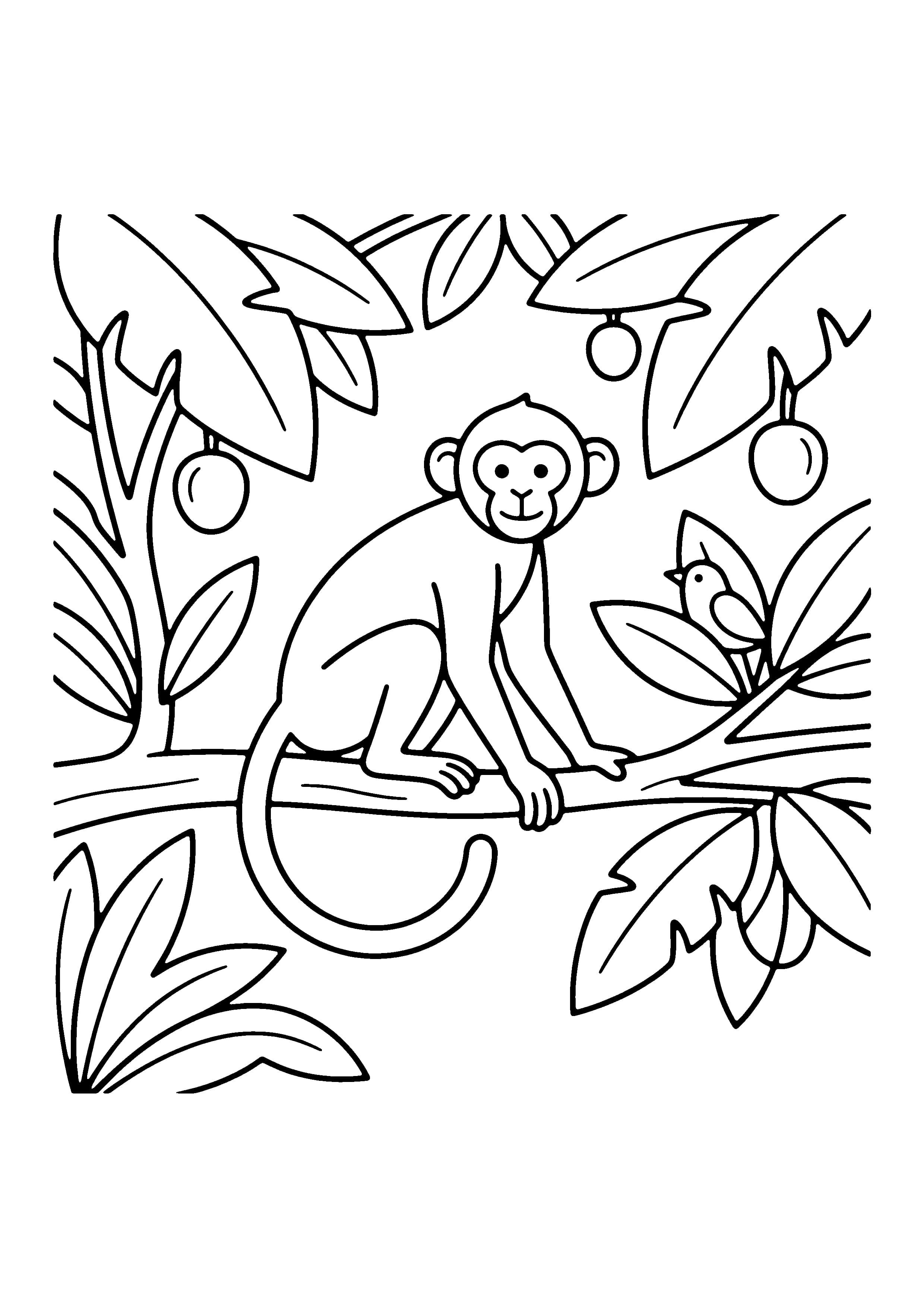 Printable hand-drawn Monkey in a Tree coloring page