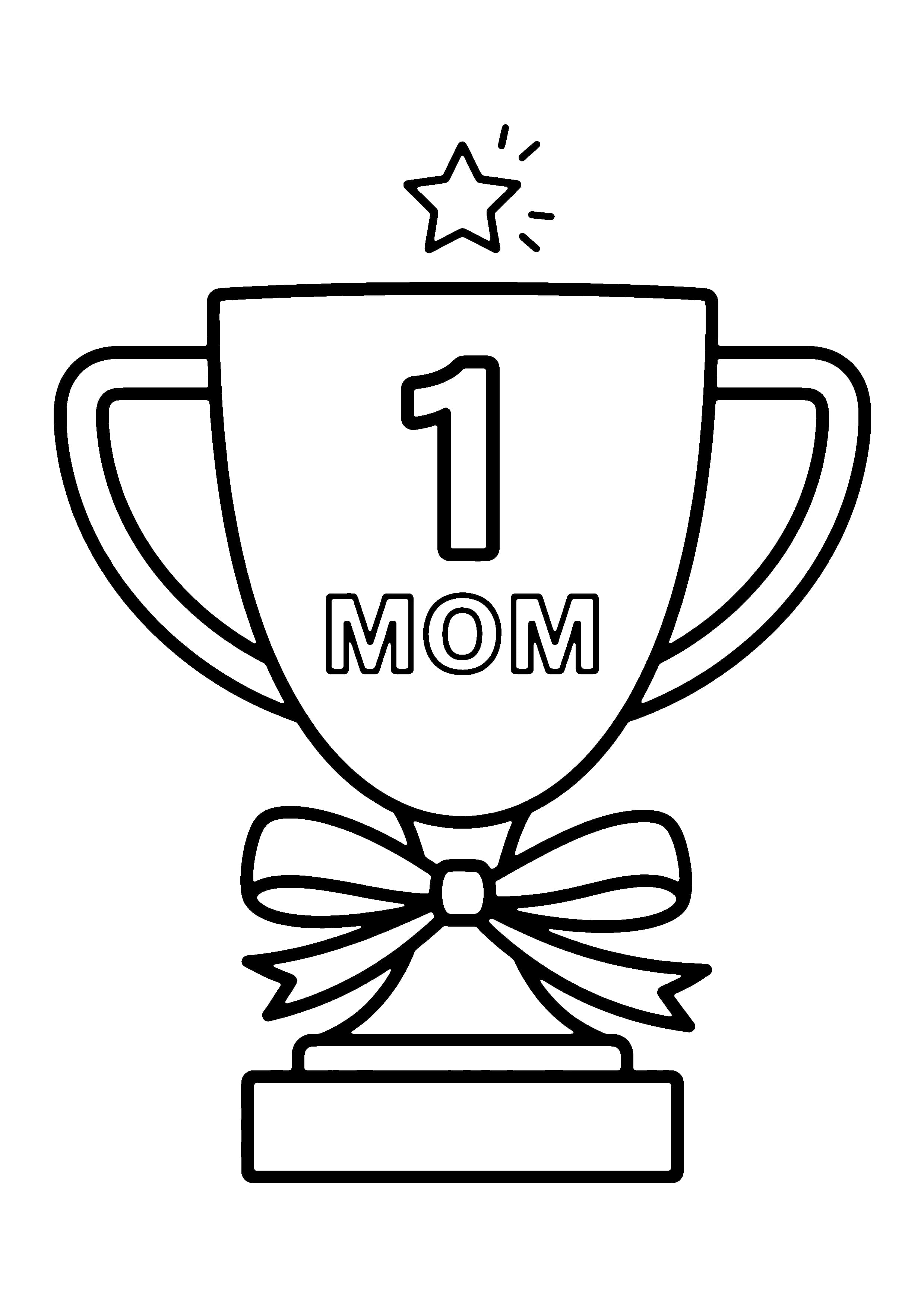 Printable hand-drawn Number One Mom Trophy coloring page