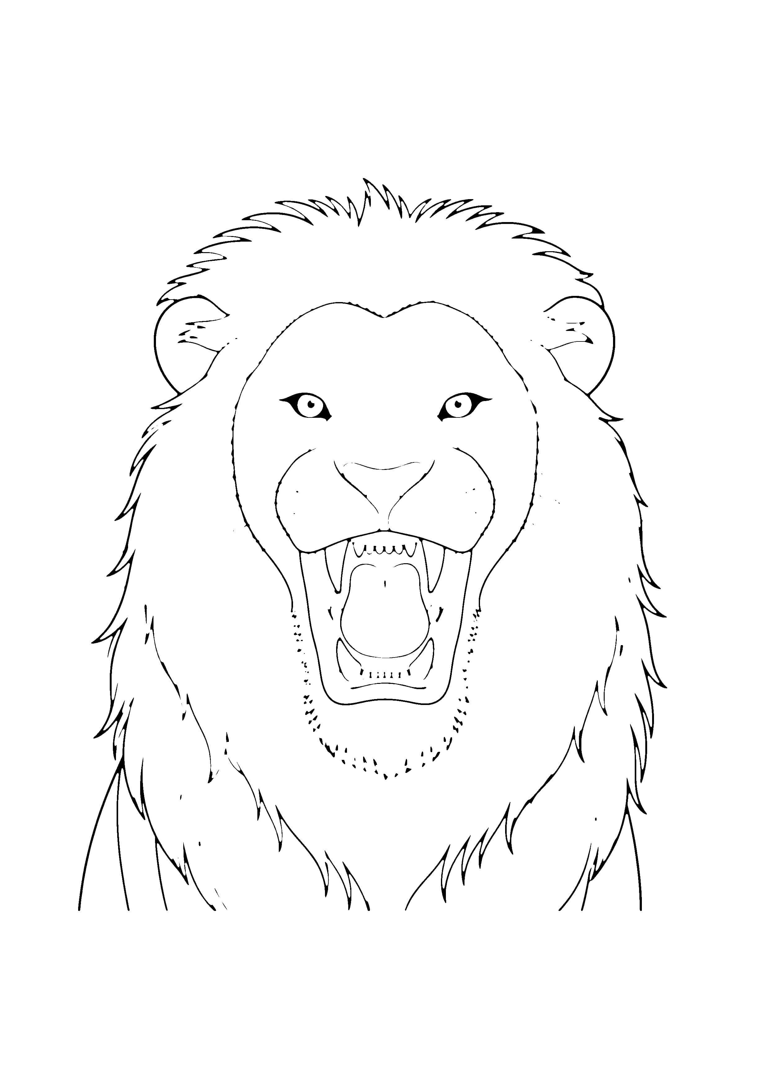 Printable hand-drawn Roaring Lion Close-Up coloring page