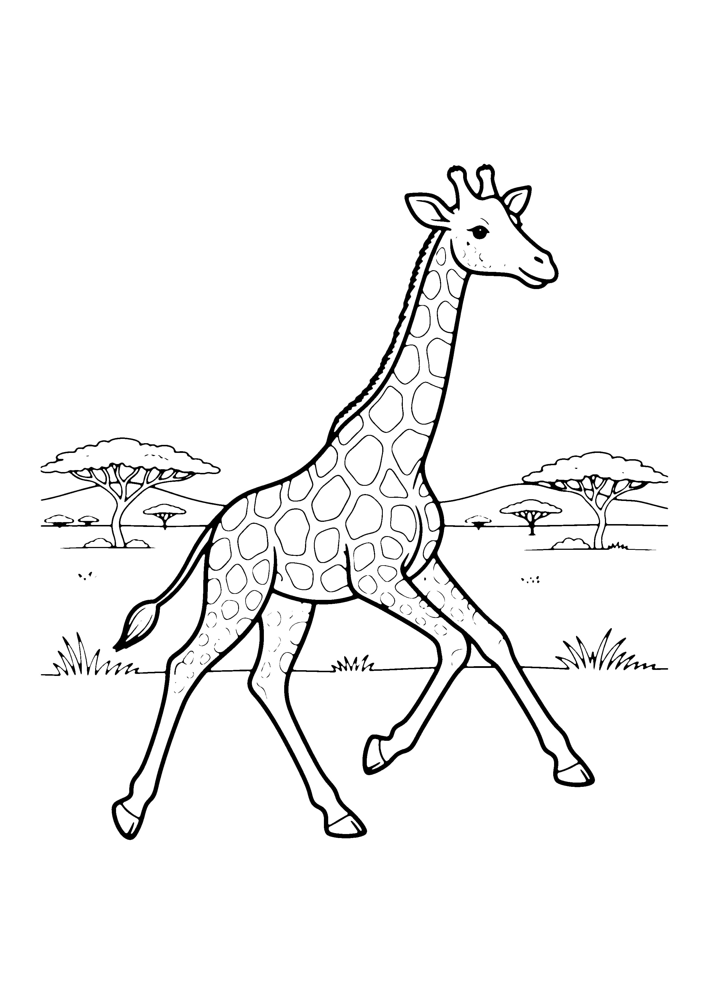 Printable hand-drawn Running Giraffe coloring page