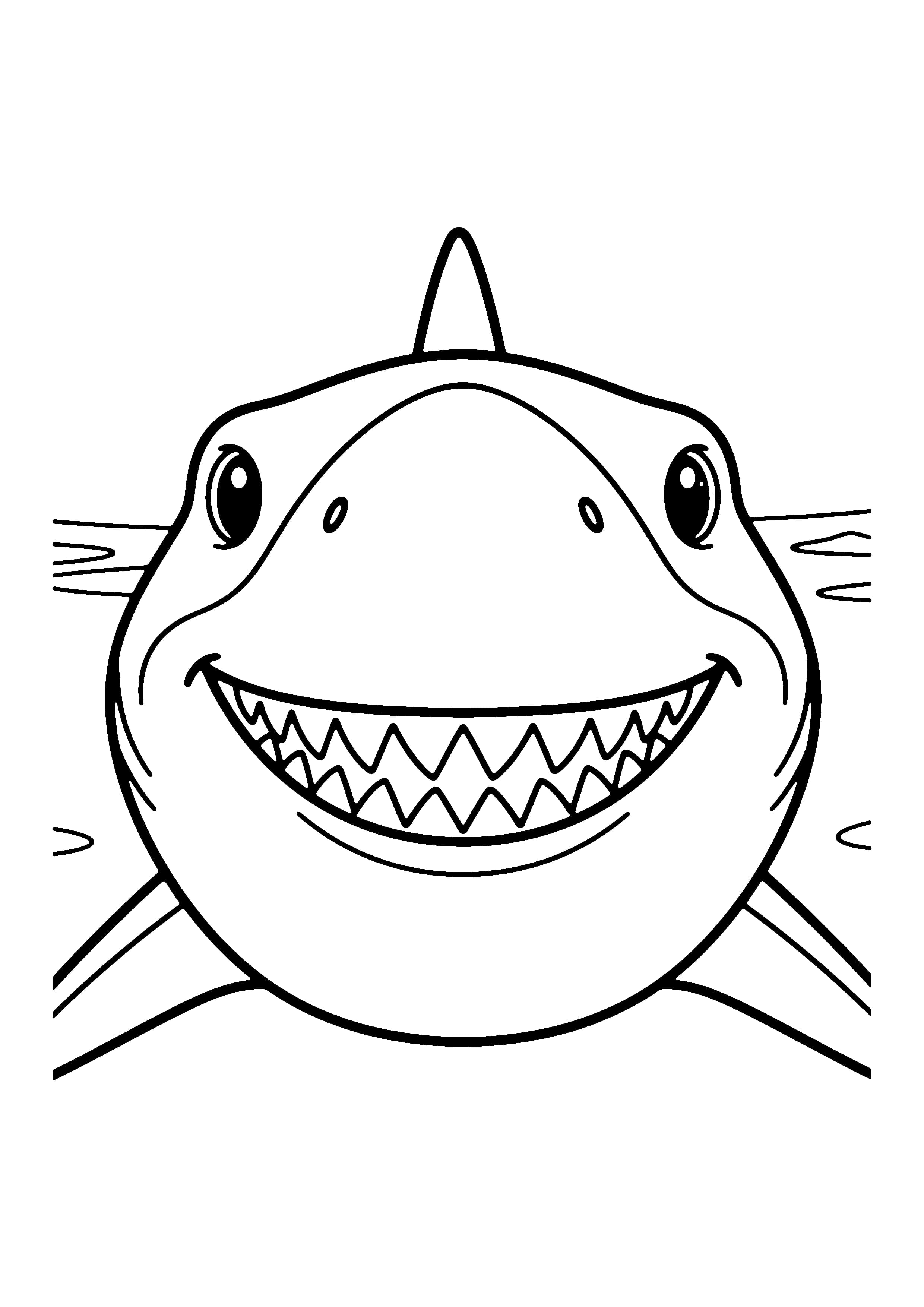 Printable hand-drawn Shark Face Close-Up coloring page