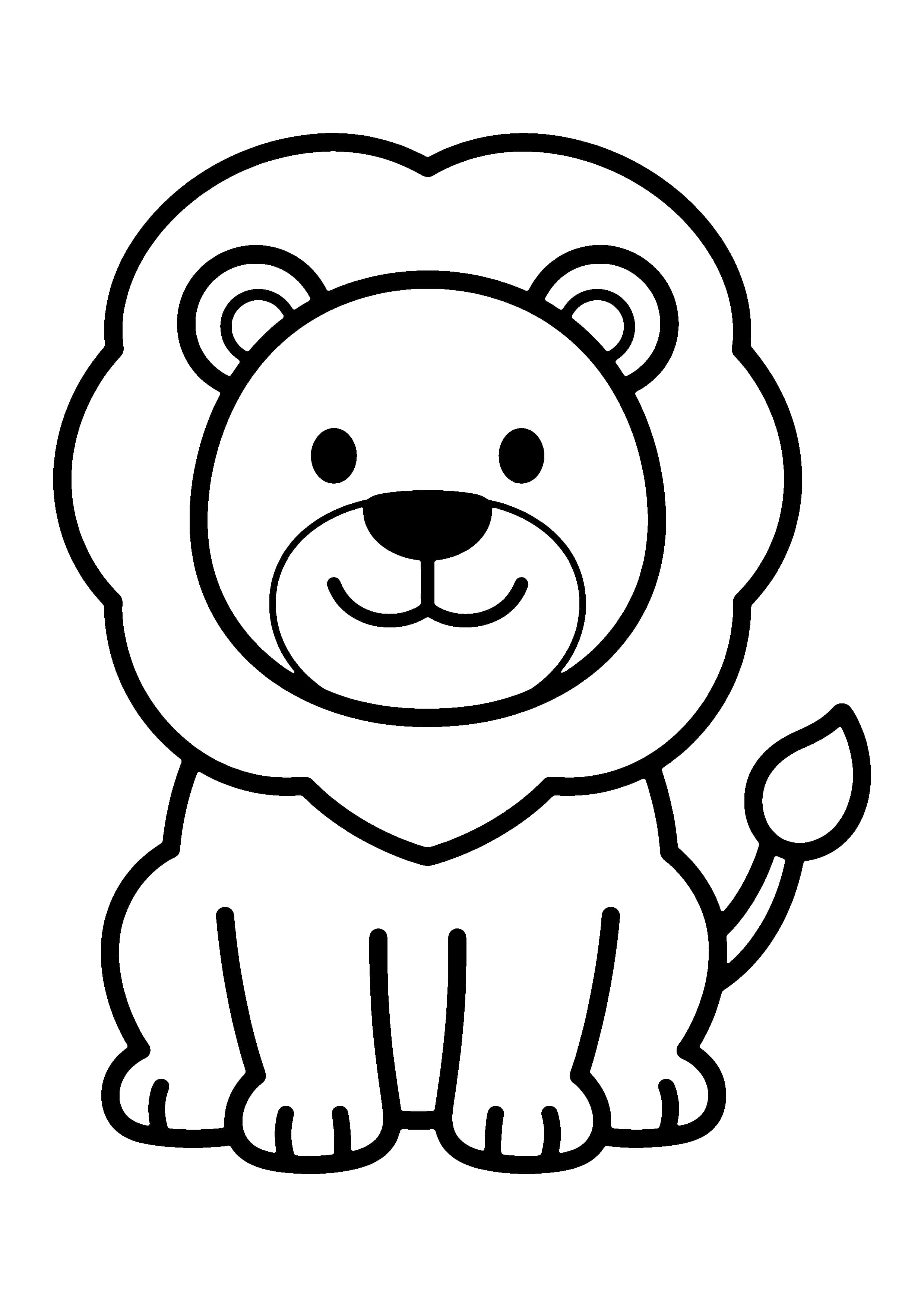 Printable hand-drawn Smiling Cartoon Lion coloring page