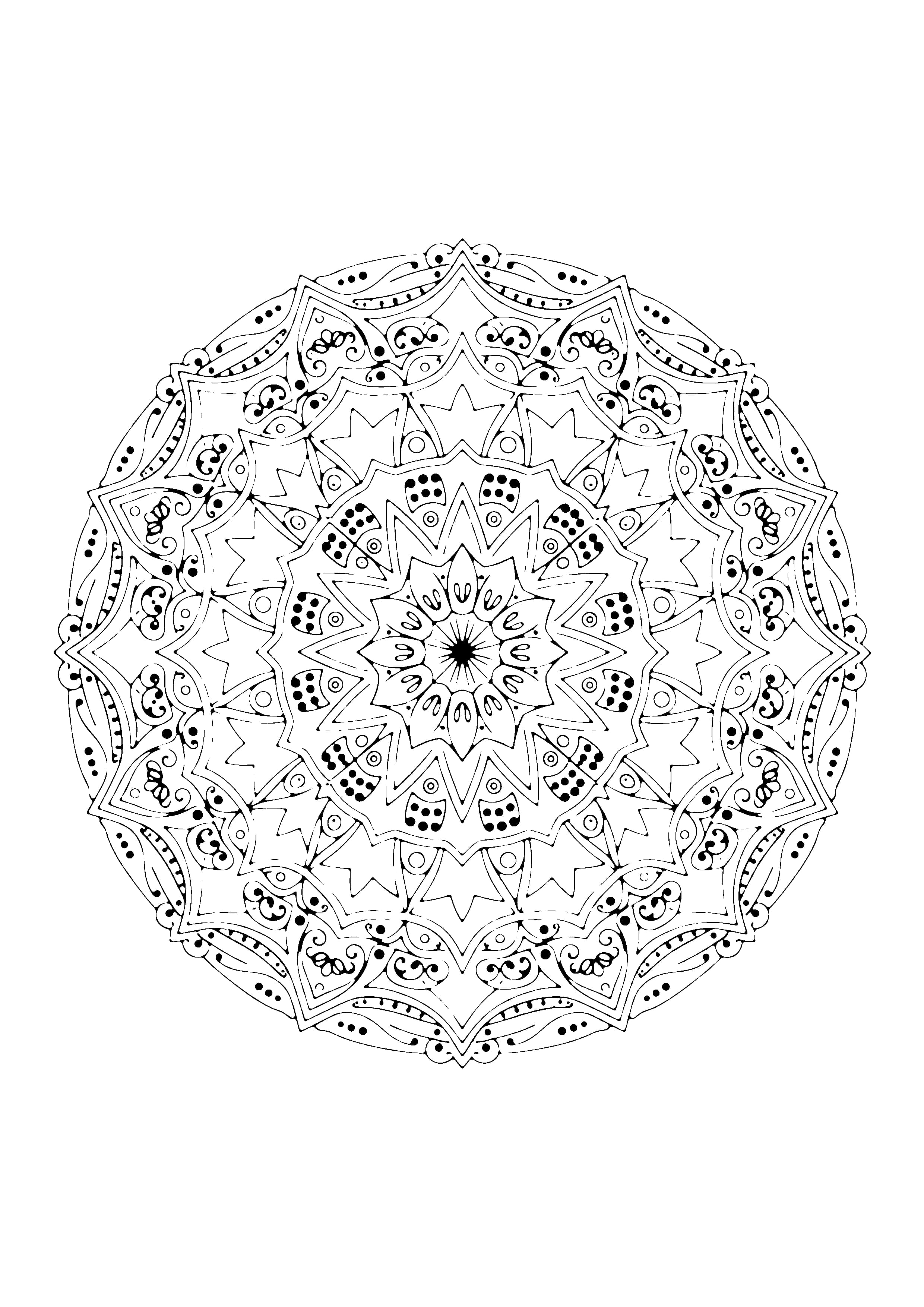 Printable hand-drawn Starburst Pattern coloring page