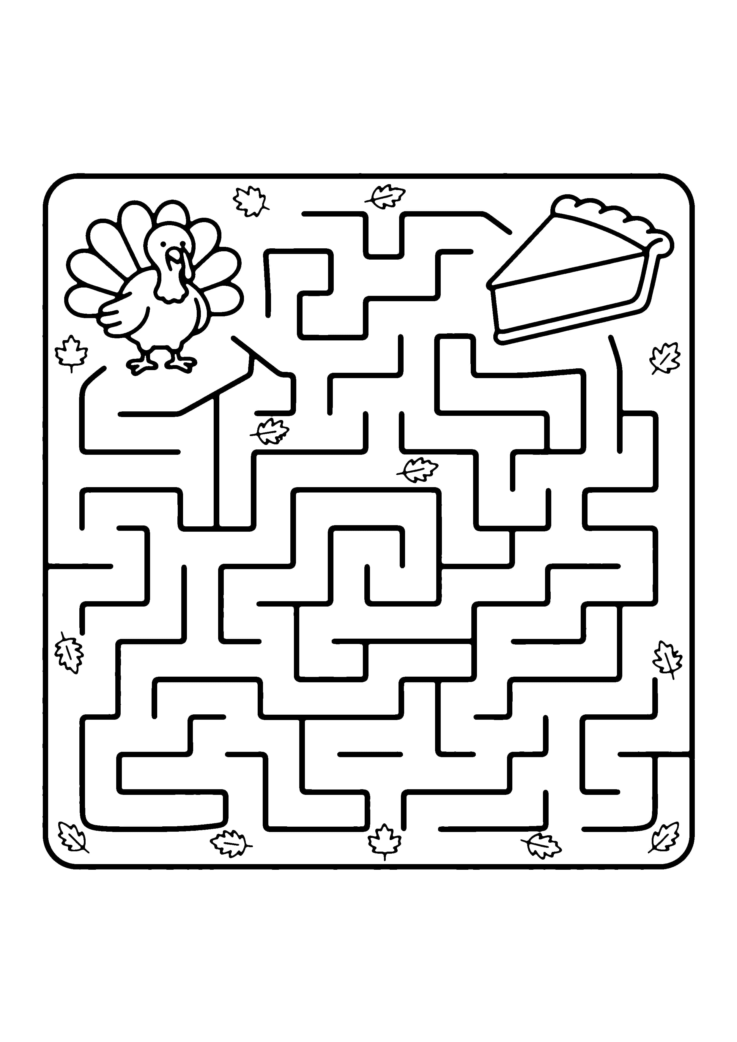 Printable hand-drawn Thanksgiving Maze Activity coloring page