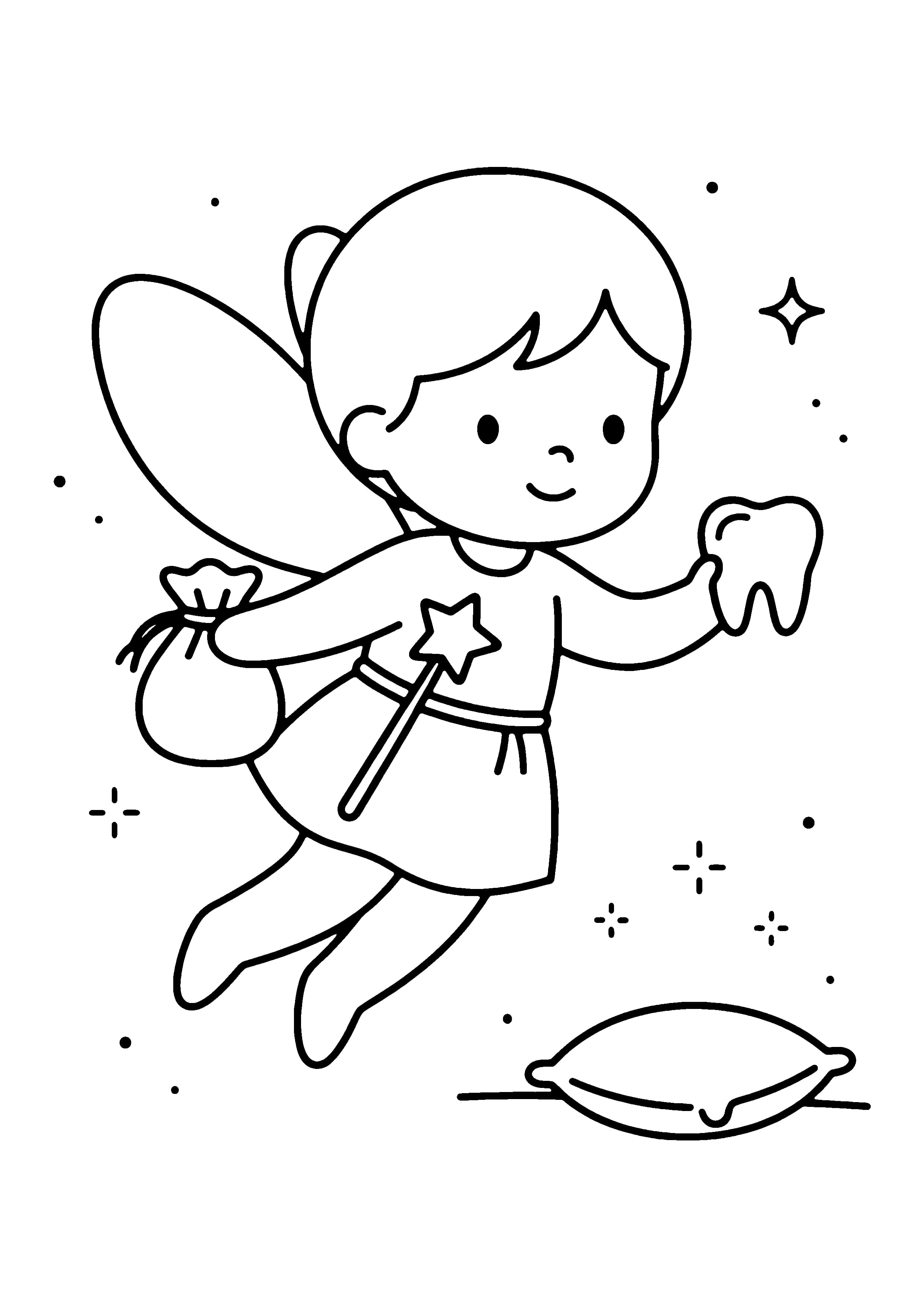 Printable hand-drawn Tooth Fairy coloring page