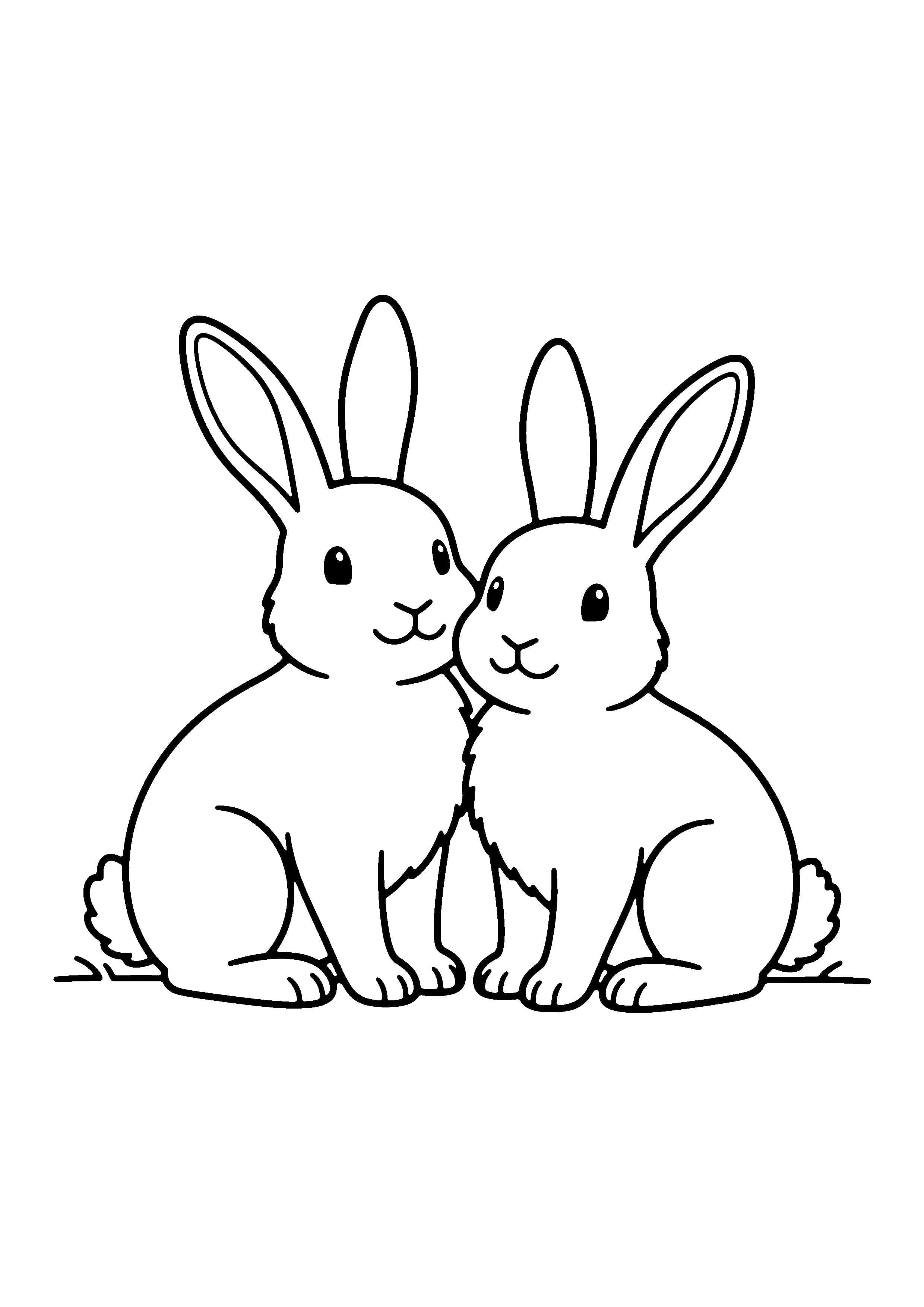 Printable hand-drawn Two Bunnies coloring page