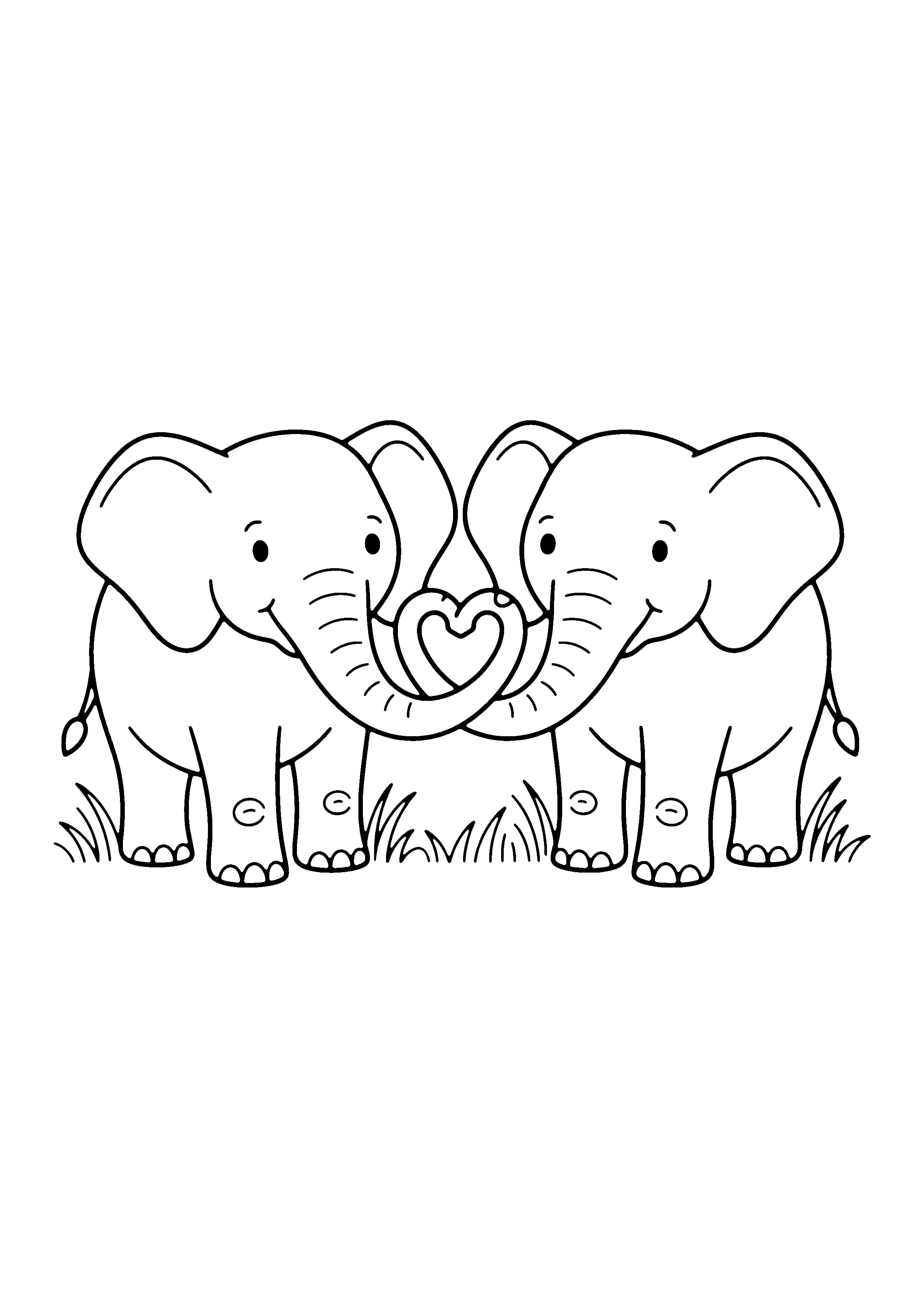 Printable hand-drawn Two Elephant Friends coloring page