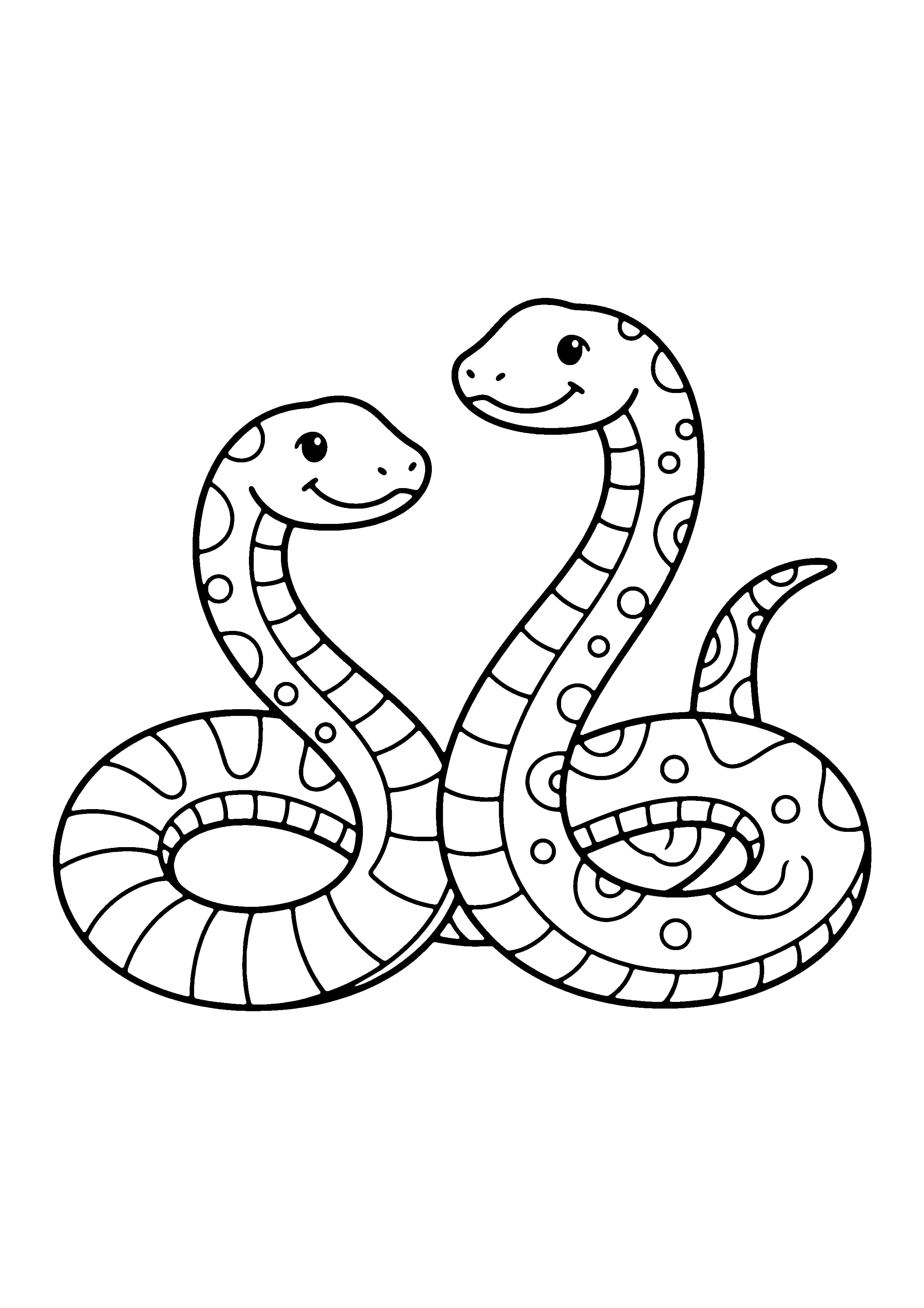 Printable hand-drawn Two Snakes Twisting coloring page