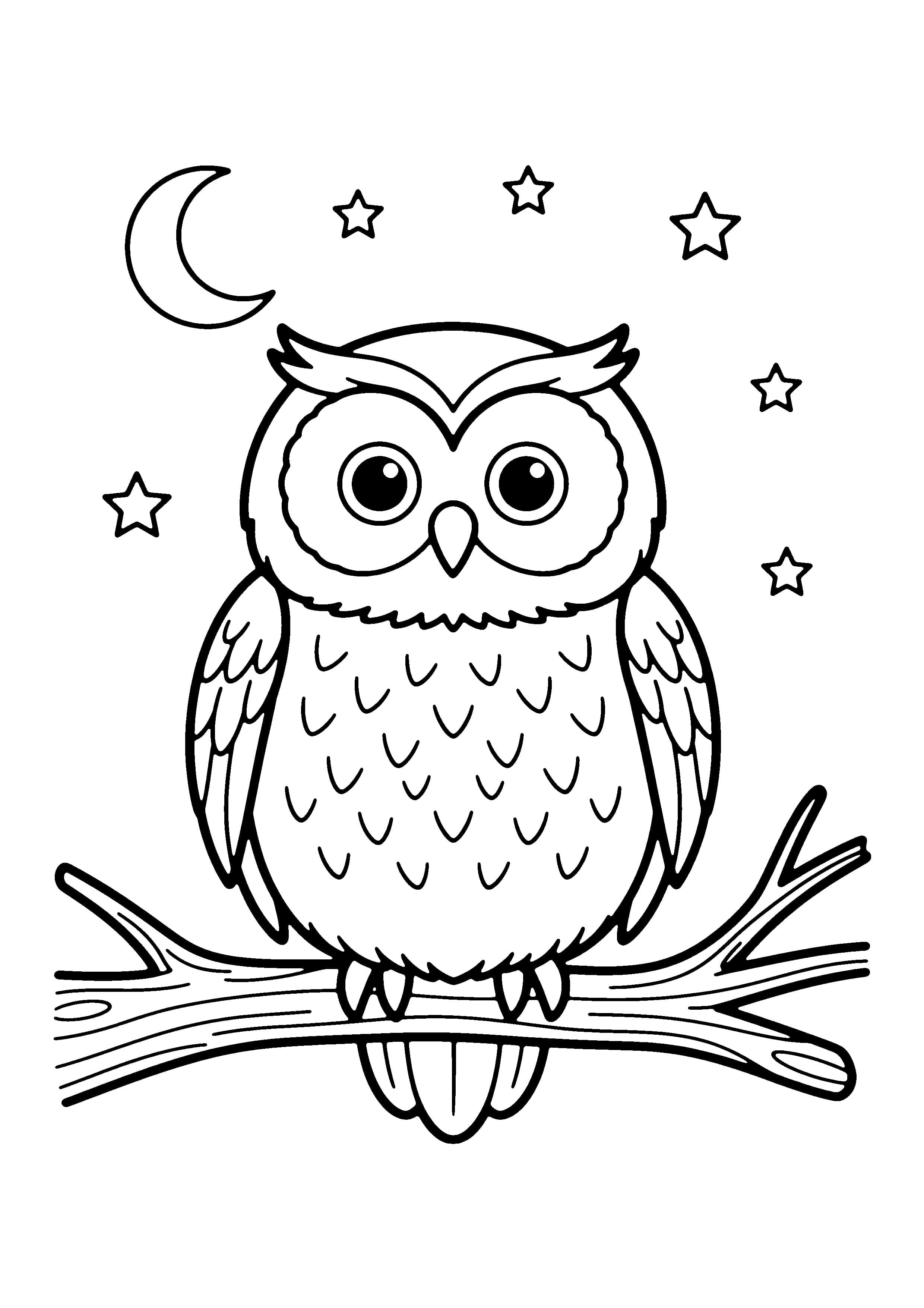 Printable hand-drawn Wise Owl on a Branch coloring page