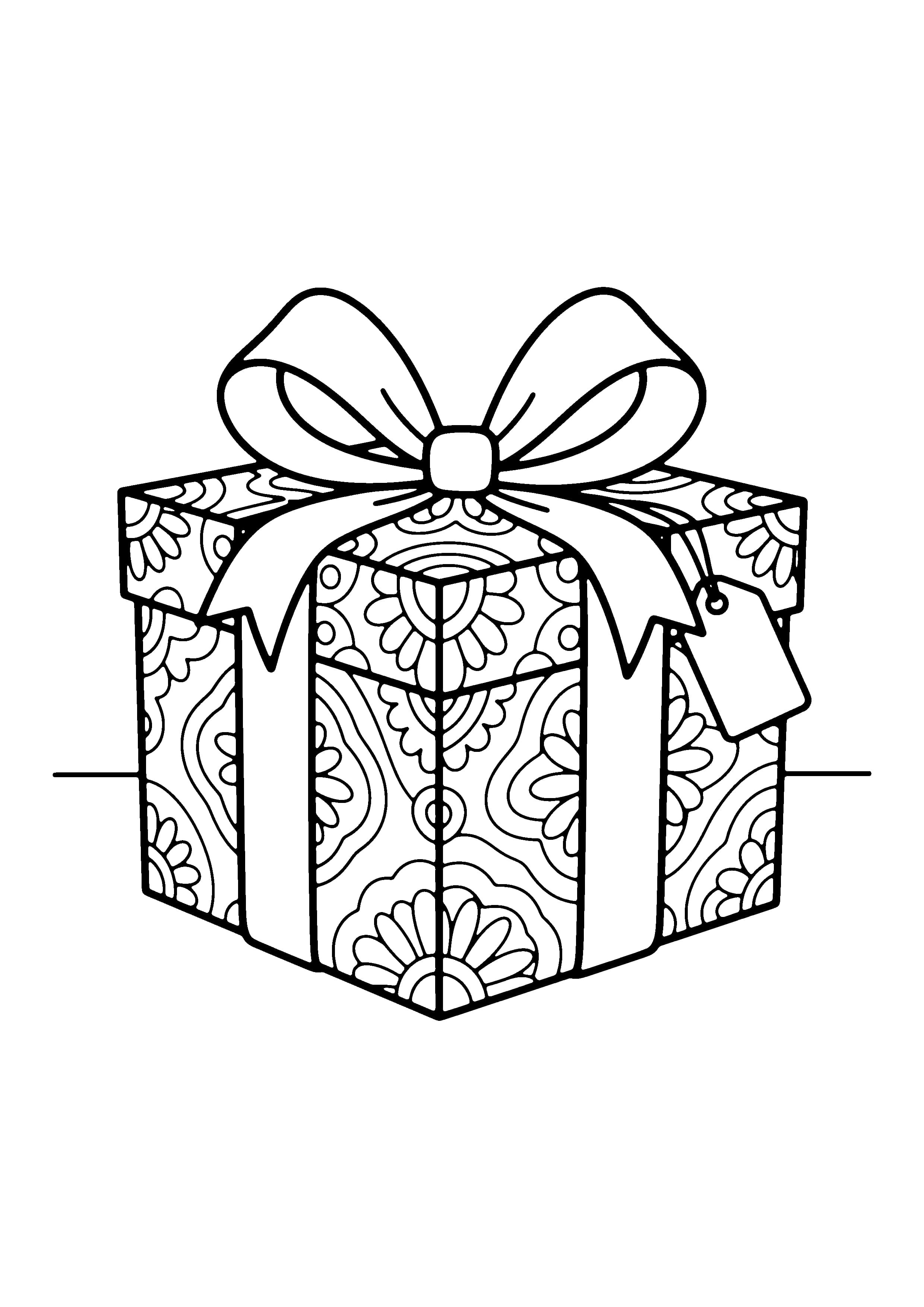 Printable hand-drawn Wrapped Birthday Present coloring page