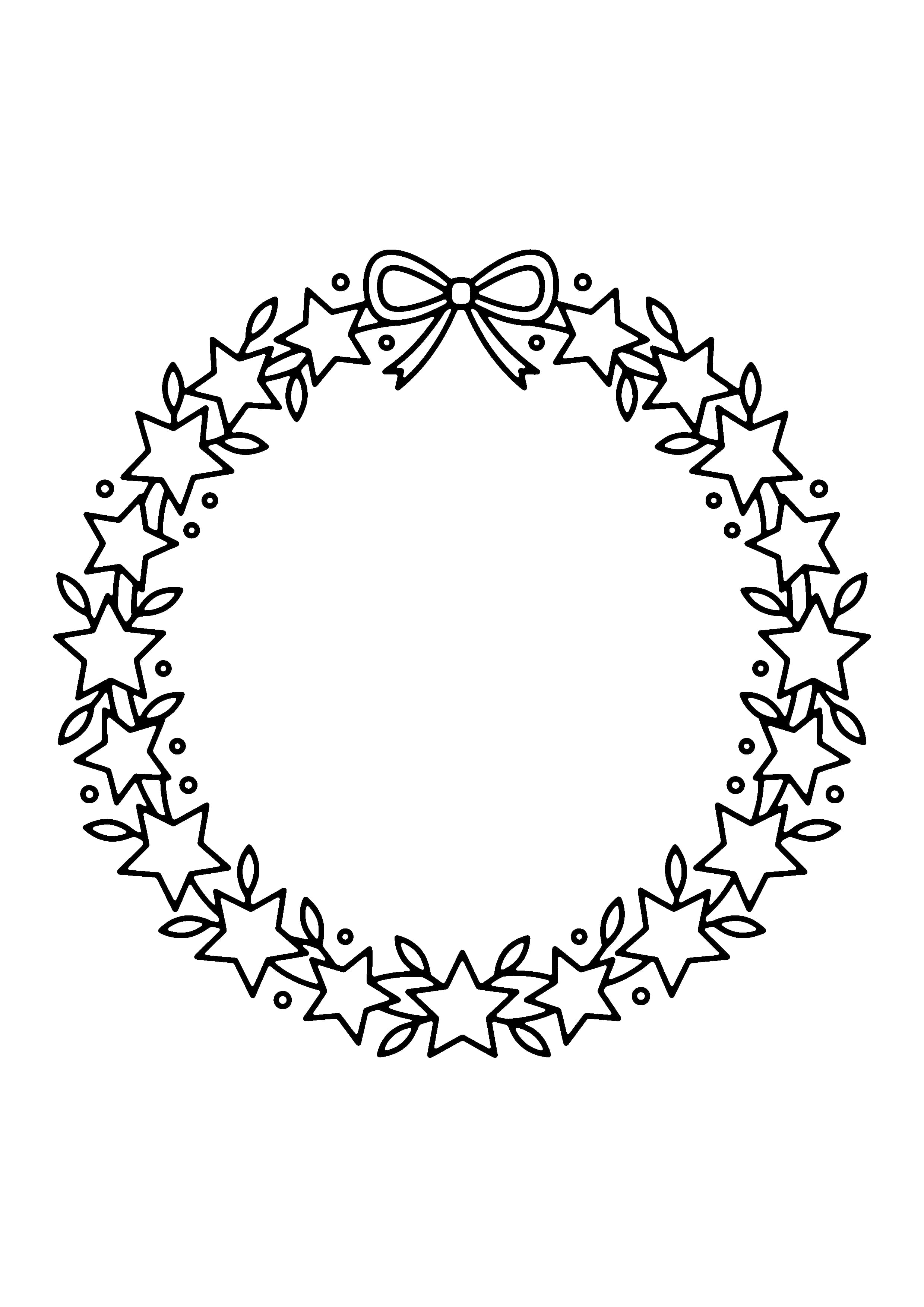 Printable hand-drawn Wreath of Stars coloring page