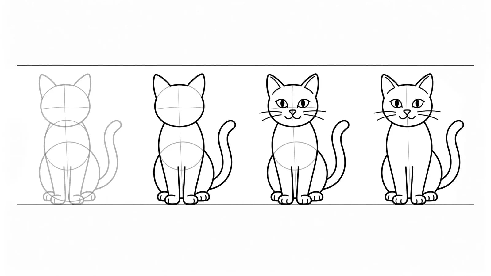 Step-by-step: how to draw a cat in four stages