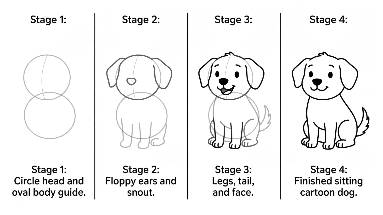 Step-by-step: how to draw a dog in four stages