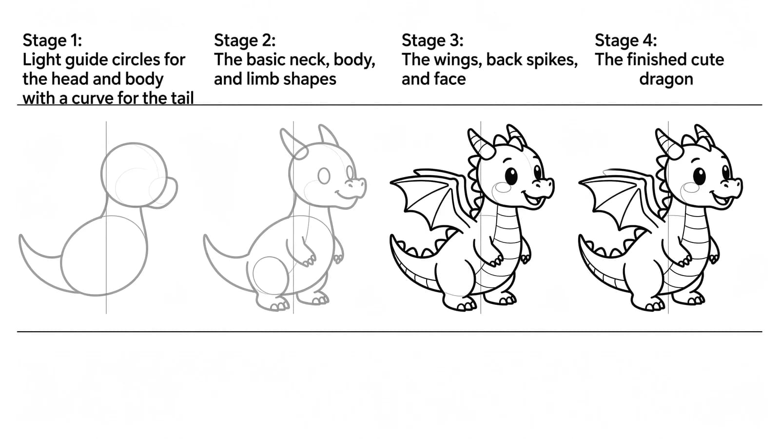Step-by-step: how to draw a dragon in four stages