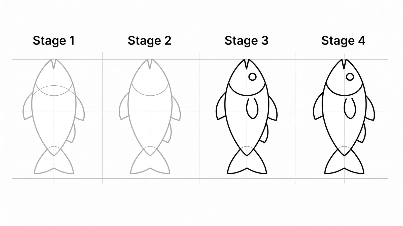 Step-by-step: how to draw a fish in four stages