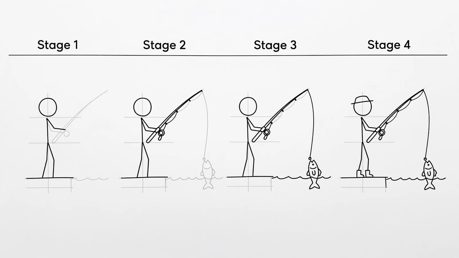 Step-by-step: how to draw fishing in four stages