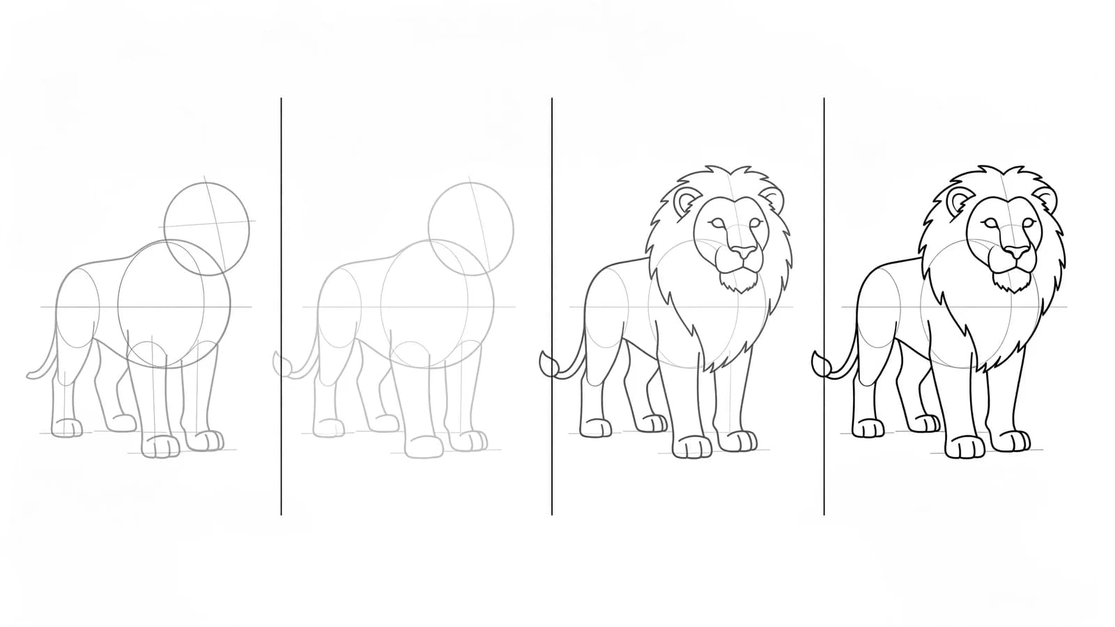 Step-by-step: how to draw a lion in four stages
