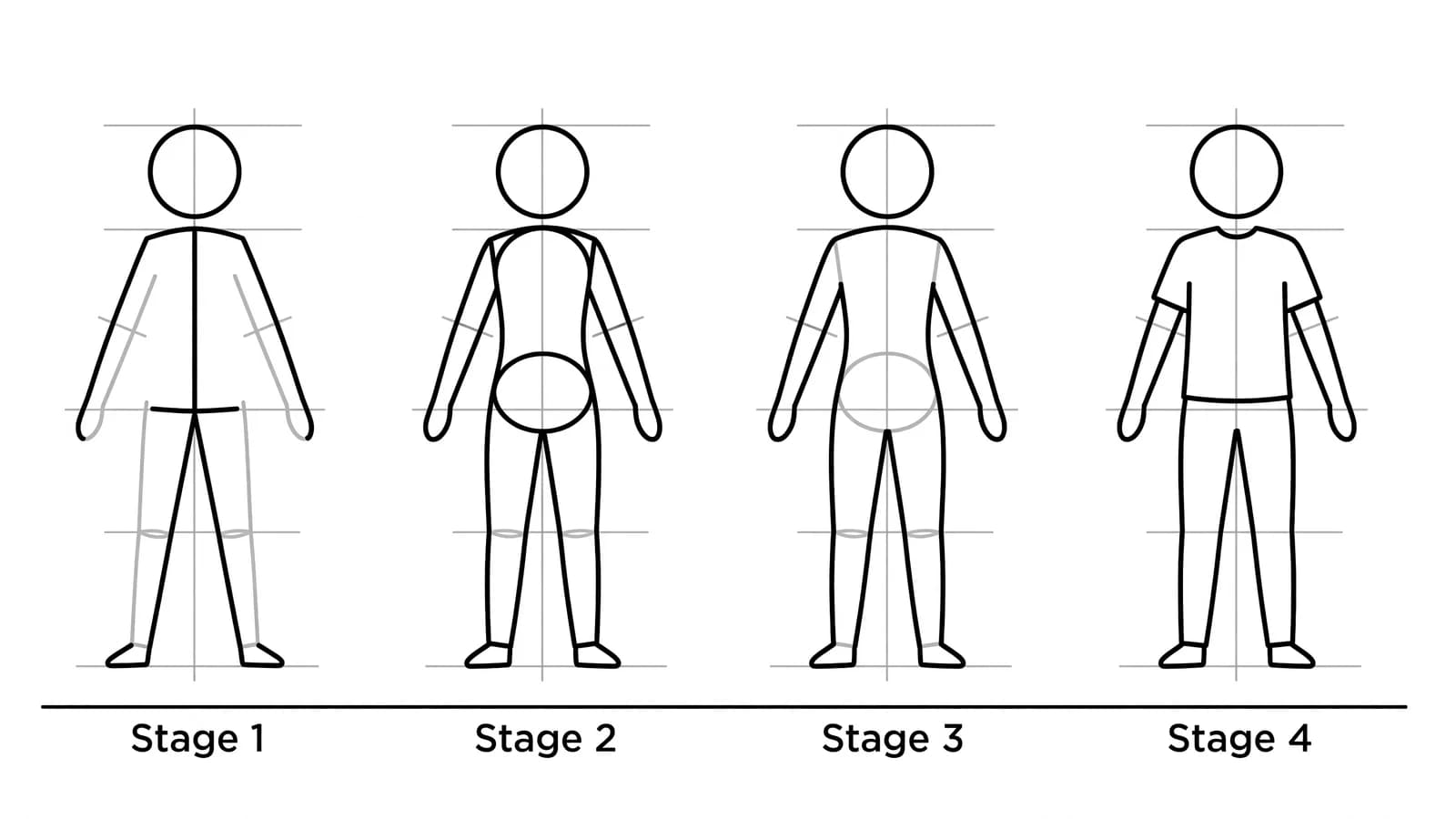 Step-by-step: how to draw a person in four stages