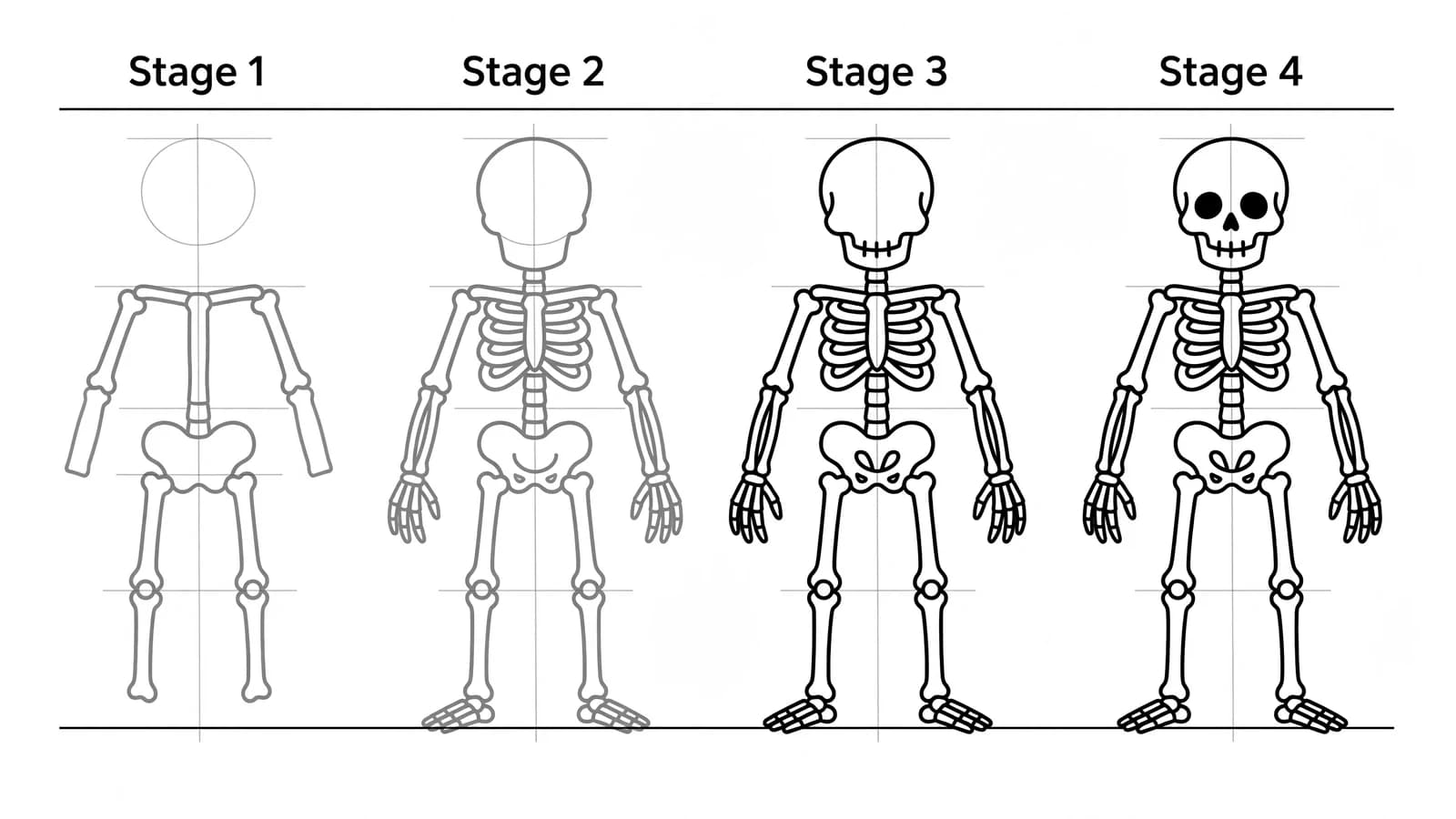 Step-by-step: how to draw a skeleton in four stages