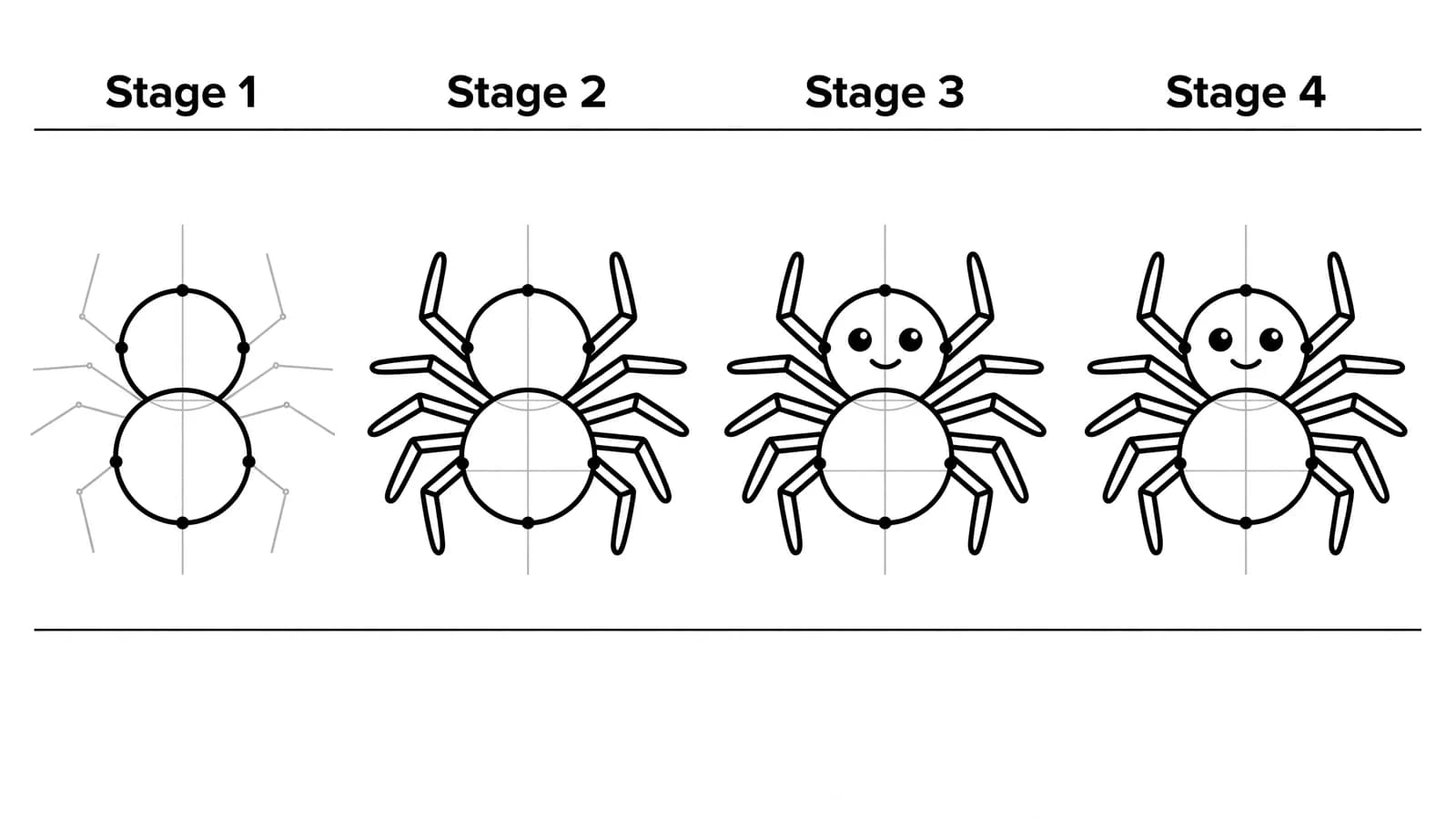 Step-by-step: how to draw a spider in four stages